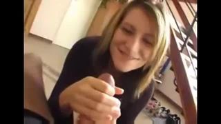 Naughty chick eats his daddy's jizz before going to a party