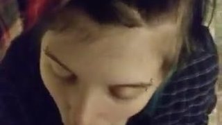 Cute pierced slut chokes on daddy's cock